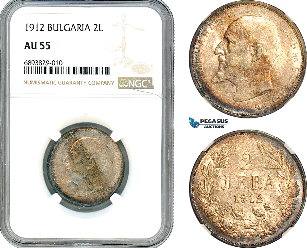 AJ498, Bulgaria, Ferdinand I, 2 Leva 1912, Kremnitz Mint, Silver, NGC AU55