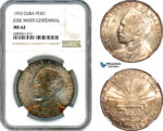 AJ518, Cuba, 1 Peso 1953, Jose Marti Centennial, Silver, NGC MS62