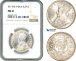 AJ528, India (British) George V, 1 Rupee 1919 B, Bombay Mint, Silver, NGC MS63