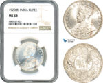 AJ529, India (British) George V, 1 Rupee 1920 B, Bombay Mint, Silver, NGC MS63