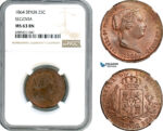 AJ547, Spain, Isabella II, 25 Centimos de Real 1864, Segovia Mint, NGC MS63BN
