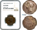 AJ548, Straits Settlements, Victoria, 1 Cent 1845, NGC AU58BN