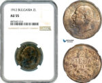 AJ557, Bulgaria, Ferdinand I, 2 Leva 1912, Kremnitz Mint, Silver, NGC AU55