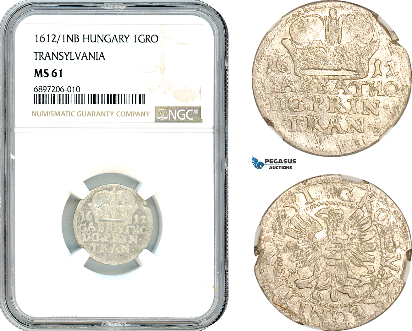 AJ561, Hungary, Transylvania, Gabriel Bathory, 1 Groschen 1612/1 NB, Nagybanya Mint, Silver, NGC MS61