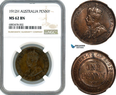 AJ568, Australia. George V, 1 Penny 1912 H, Heaton Mint, NGC MS62BN