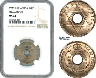 AJ571, British West Africa, Edward VIII, 1/2 Penny 1936, London Mint, NGC MS64