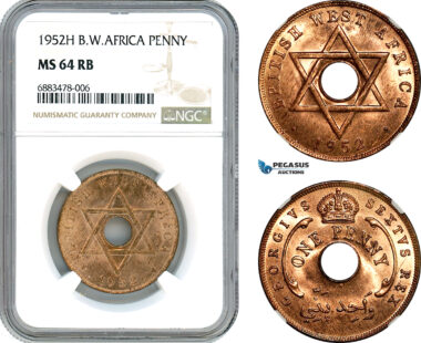 AJ572, British West Africa, George VI, 1 Penny 1952 H, Heaton Mint, NGC MS64RB
