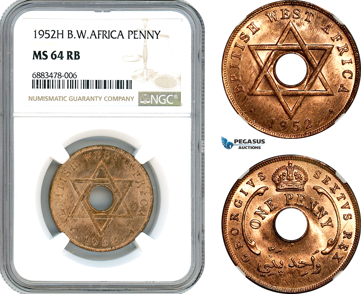 AJ572, British West Africa, George VI, 1 Penny 1952 H, Heaton Mint, NGC MS64RB