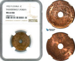 AJ584, French Indo-China, 1 Cent 1922, Thunderbolt, Poissy Mint, NGC MS64RB