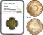 AJ625, Turkey, 1 Lira 1948, Silver, NGC MS64