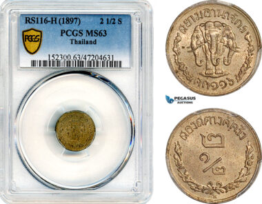 AJ631, Thailand, Rama V, 2 1/2 Satang RS116 (1897) H, Heaton Mint, PCGS MS63