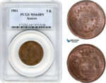 AJ700, Portugal, Azores, Charles I, 5 Reis 1901, Lisbon Mint, PCGS MS64BN