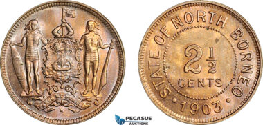 AJ720, British North Borneo, 2 1/2 Cents 1903 H, Heaton Mint, Mint luster, min. cleaning! aUNC