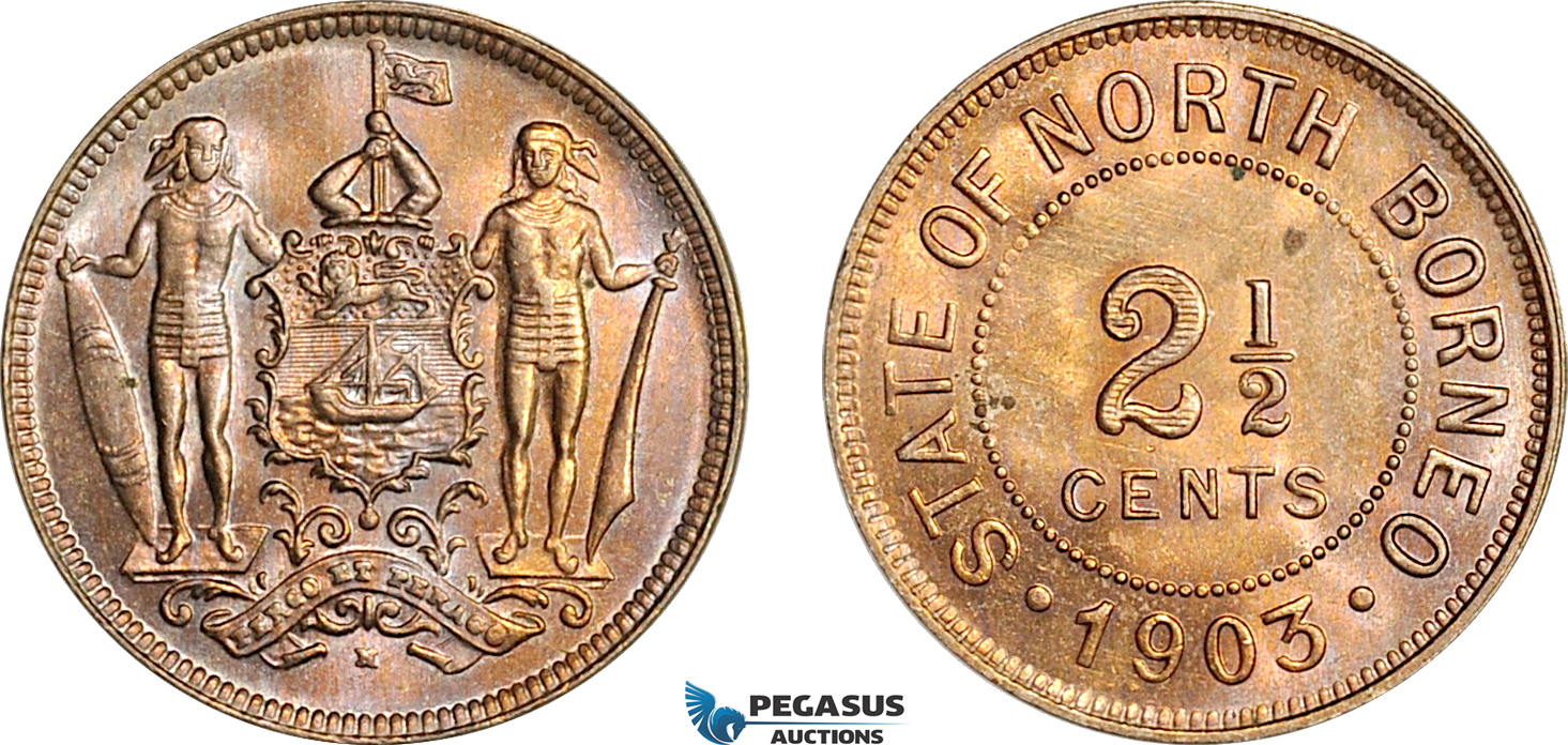 AJ720, British North Borneo, 2 1/2 Cents 1903 H, Heaton Mint, Mint luster, min. cleaning! aUNC