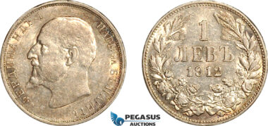 AJ722, Bulgaria, Ferdinand I, 1 Lev 1912, Some remaining luster, Silver, XF