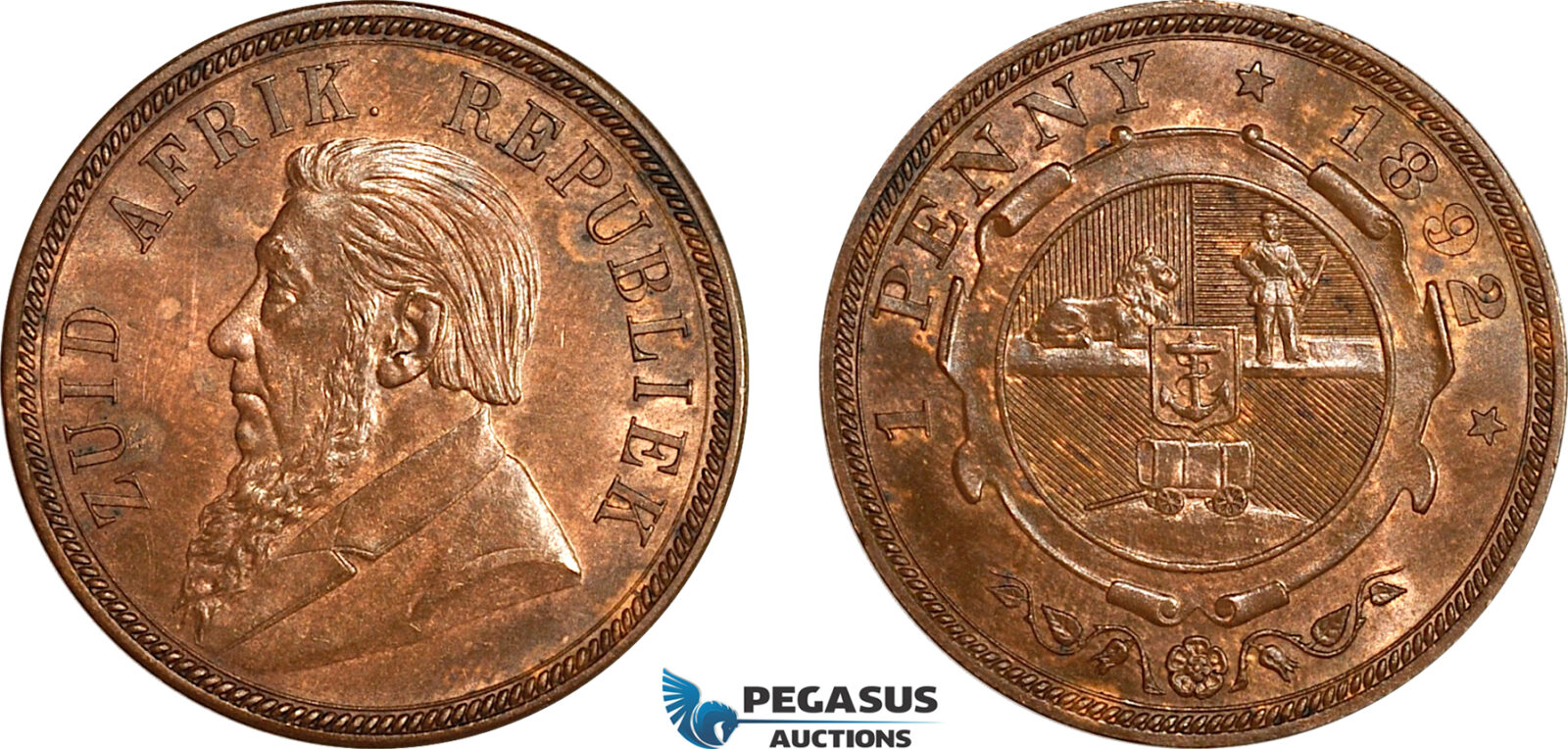 AJ728, South Africa (ZAR) 1 Penny 1892, Berlin Mint, Nice mint luster, Minor scratches, aUNC