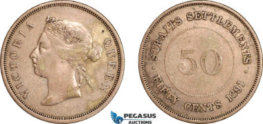 AJ729, Straits Settlements, Victoria, 50 Cents 1891, London Mint, Silver, VF-