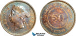 AJ768, Straits Settlements, Victoria, 50 Cents 1899, London Mint, Silver, Toned EF