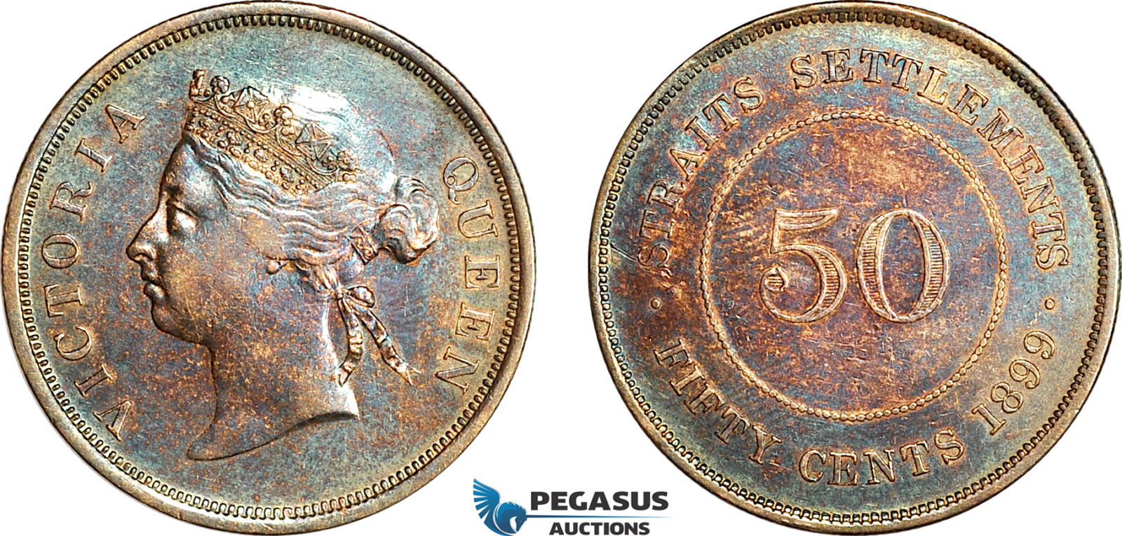 AJ768, Straits Settlements, Victoria, 50 Cents 1899, London Mint, Silver, Toned EF