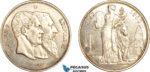 AJ778, Belgium, Leopold II, 5 Francs 1880, Brussels Mint, 50 Years of Belgian Independence, Silver, Some luster, Ligthly cleaned, AU-UNC
