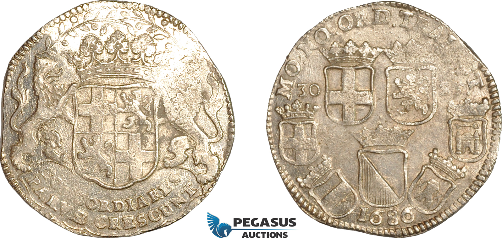 AJ823, Netherlands, Utrecht, 30 Stuivers 1686, Silver, Utrecht Mint, Lustrous XF