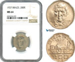 AJ841, Brazil, Maua, 200 Reis 1937, Rio de Janeiro Mint, NGC MS64