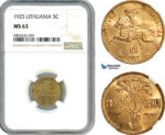 AJ860, Lithuania, 5 Centai 1925, Kings Norton Mint, NGC MS63