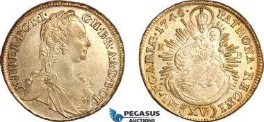AJ874, Hungary, Maria Theresia, 15 Krajczar 1748 KB, Kremnitz Mint, Silver, Amber toning! AU