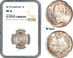 AJ879, Great Britain, Victoria, 1 Shilling 1872, London Mint, Silver, NGC MS64