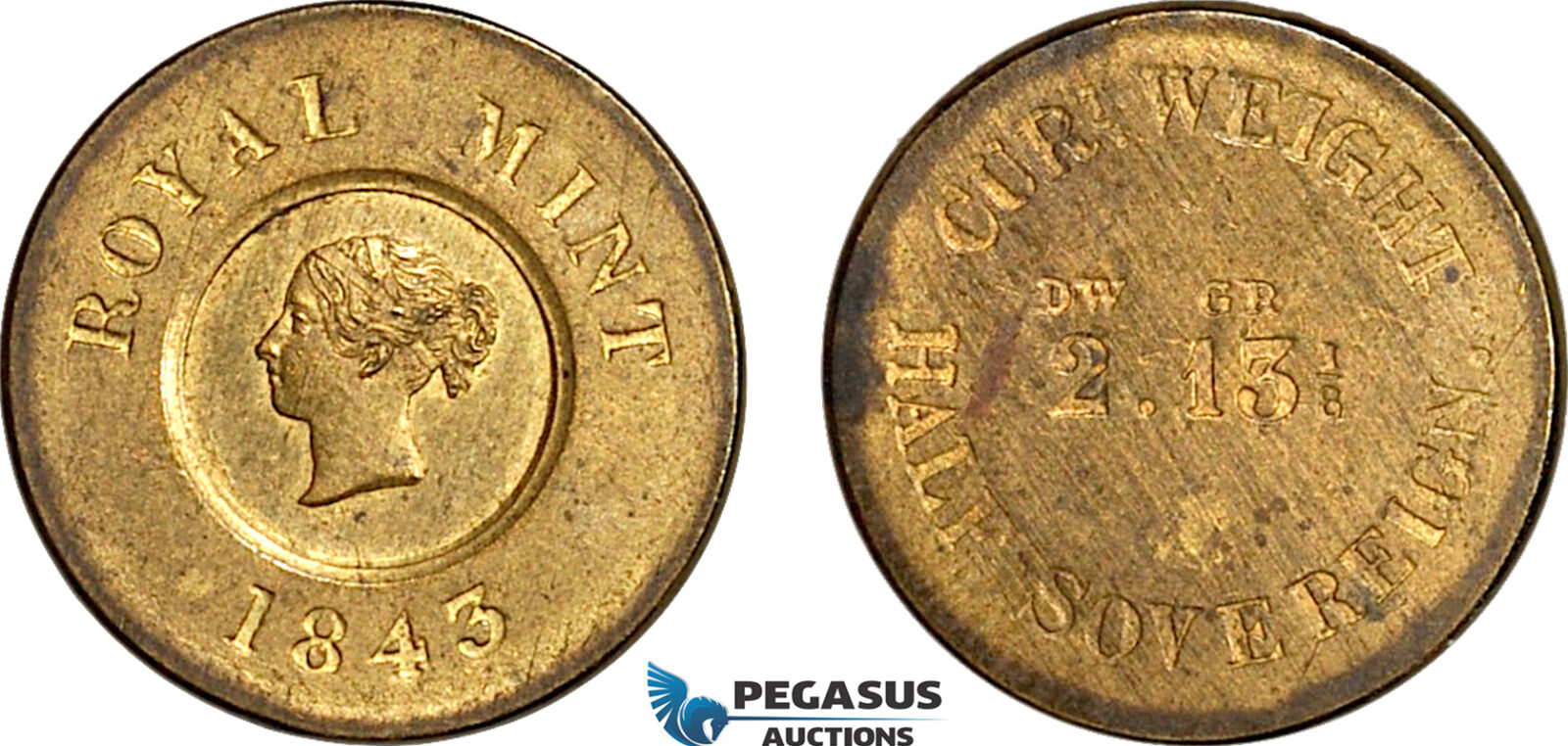 AJ884, Great Britain, Victoria, 1843 Monetary Weight for 1/2 Sovereign, Cf. 2258b (3.96g), EF-UNC