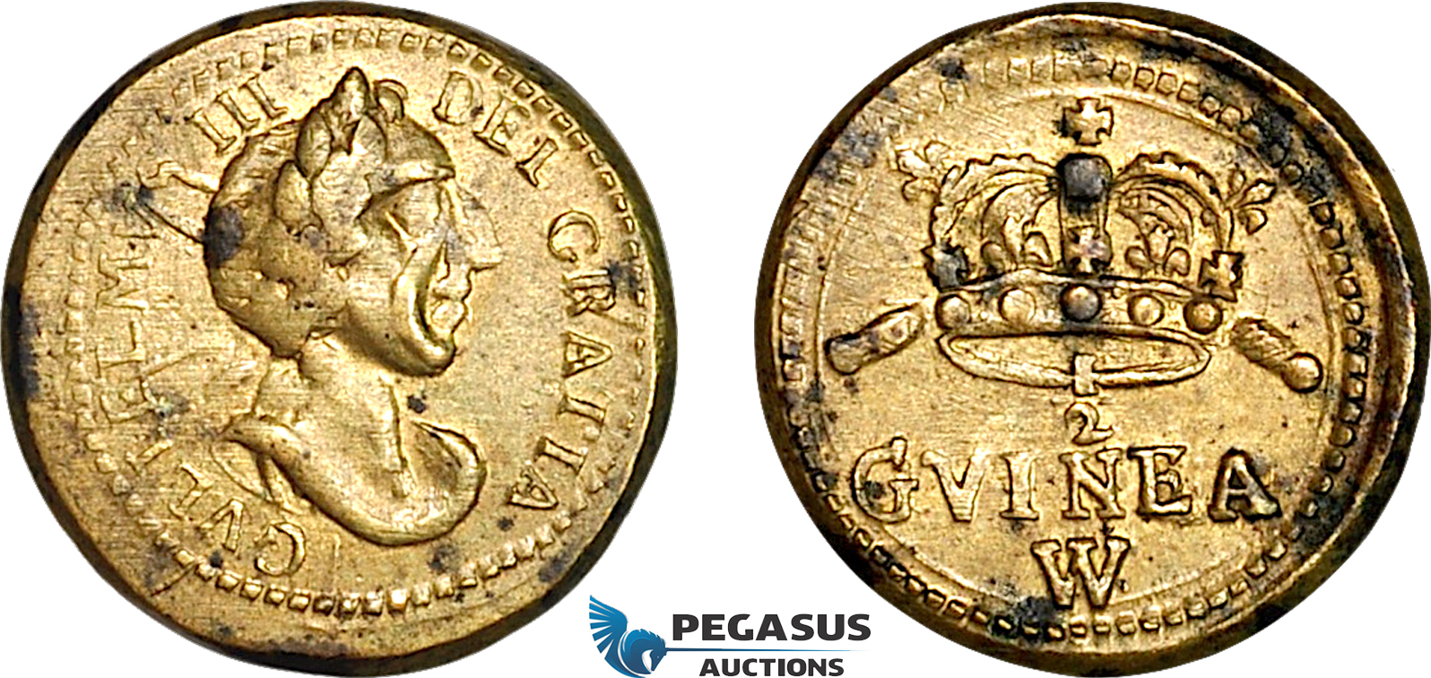 AJ889, England & Netherlands, William III, Monetary Weight for 1/2 Guinea, Cf. W1240 (4.19g), EF