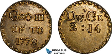 AJ898, Great Britain & Ireland, George III, Monetary Weight for 1/2 Guinea, Cf. W1996H (4.01g), EF