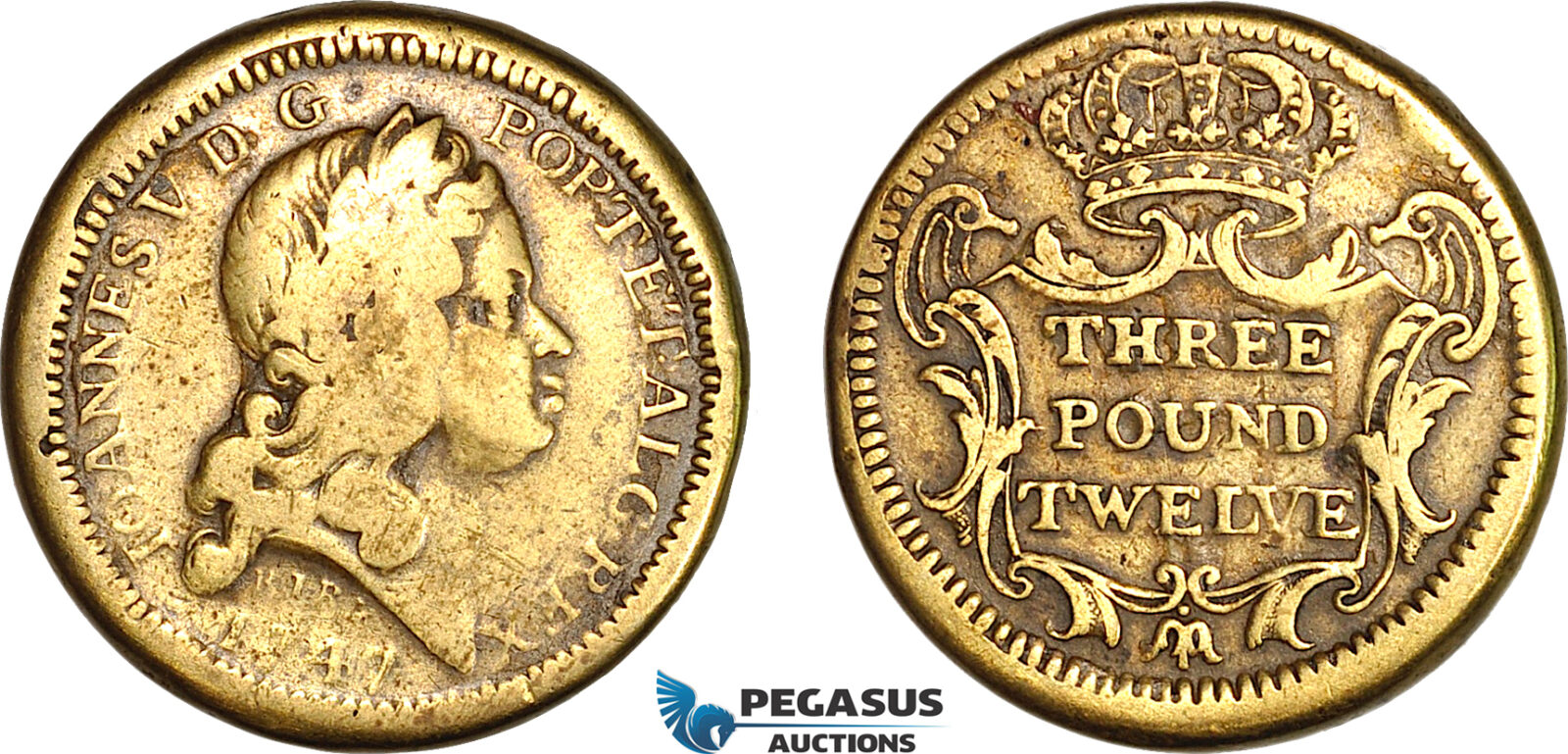 AJ903, Portugal & Brazil, John V, 1747 Monetary Weight for 12800 Reis, Three Pound Twelve (28.25g) F-VF
