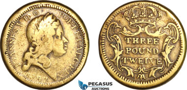 AJ903, Portugal & Brazil, John V, 1747 Monetary Weight for 12800 Reis, Three Pound Twelve (28.25g) F-VF