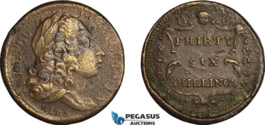 AJ904, Portugal & Brazil, John V, Monetary Weight for 6400 Reis, 36 Shillings, (13.27g), VF