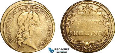 AJ905, Portugal & Brazil, John V, Monetary Weight for 3200 Reis, 18 Shillings, Cf. 1545 (6.86g), VF-