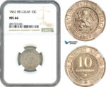 AJ914, Belgium, Leopold II, 10 Centimes 1862, Brussels Mint, NGC MS66