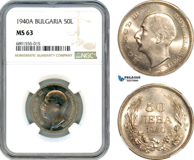 AJ920, Bulgaria, Boris III, 50 Leva 1940 A, Berlin Mint, NGC MS63