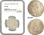 AJ958, Hungary, Leopold I, 15 Krajczar 1674 GC, Pressburg Mint, Silver, NGC AU58