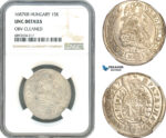 AJ960, Hungary, Leopold I, 15 Krajczar 1687 KB, Kremnitz Mint, Silver, NGC UNC Details