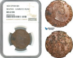 AJ970, Spain, Ferdinand VII, 8 Maravedis 1824, Laureate Head, Segovia Mint, NGC MS62BN