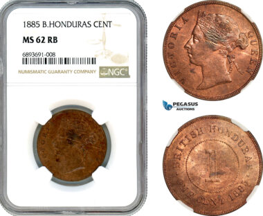 AJ981, British Honduras, Victoria, 1 Cent 1885, London Mint, NGC MS62RB