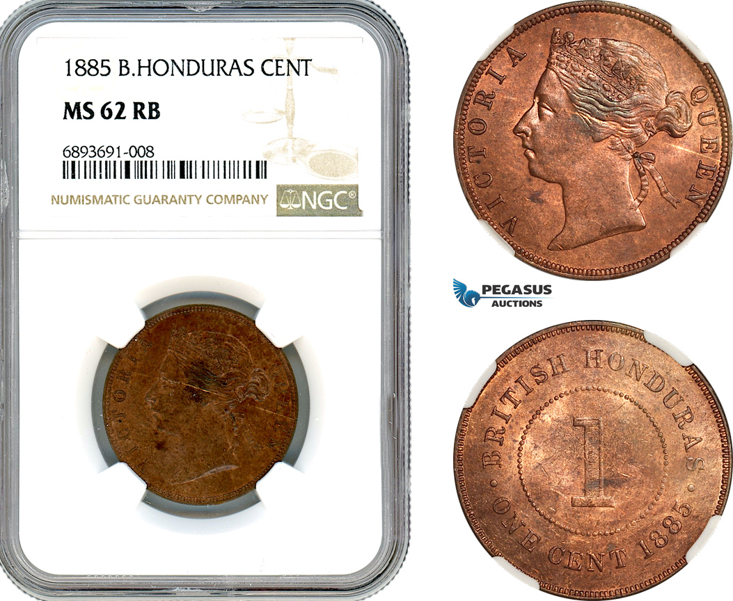 AJ981, British Honduras, Victoria, 1 Cent 1885, London Mint, NGC MS62RB