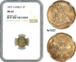 AJ992, South Africa (ZAR) Threepence (3P) 1897, Pretoria Mint, Silver, NGC MS62