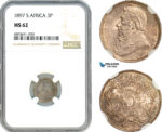 AJ993, South Africa (ZAR) Threepence (3P) 1897, Pretoria Mint, Silver, NGC MS62