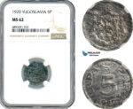 AJ996, Yugoslavia, Peter I, 5 Para 1920, Vienna Mint, NGC MS62