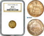 AK003, French Indo-China, 10 Centimes 1914 A, Paris Mint, Silver, NGC MS64