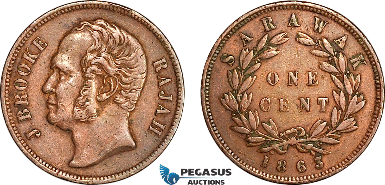 AK032, Sarawak, J. Brooke Rajah, 1 Cent 1863, VF