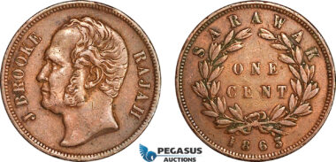AK032, Sarawak, J. Brooke Rajah, 1 Cent 1863, VF