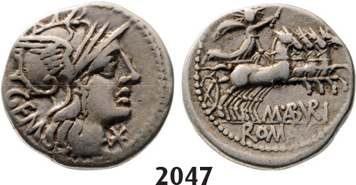 05.05.2013, Auction 2/2047. Roman Republic, M.Aburius M.f. Geminus (132 BC) Denarius, Rome, Silver (3.86g)